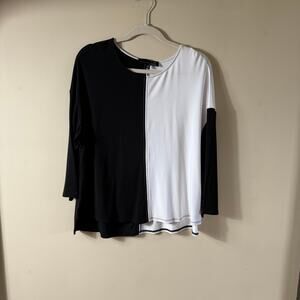 NEW LIV BY HABITAT 3QTR sleeve knit top black white color block SZ M Art Minimal